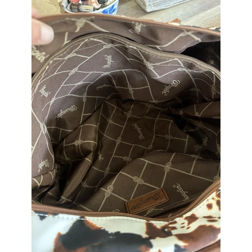Wrangler Cow Print Weekender Duffel Bag Western Travel Carry On Brown Cream
